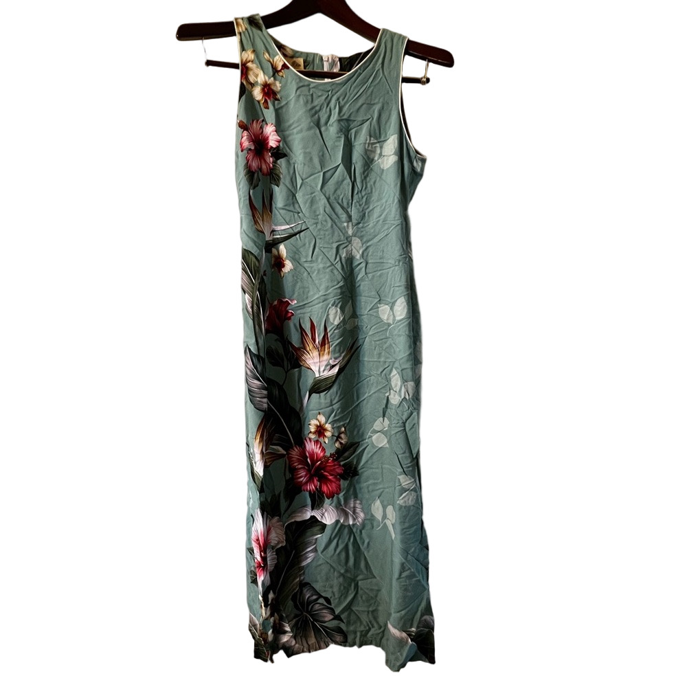 Sleeveless Floral Maxi Dress in Teal Green